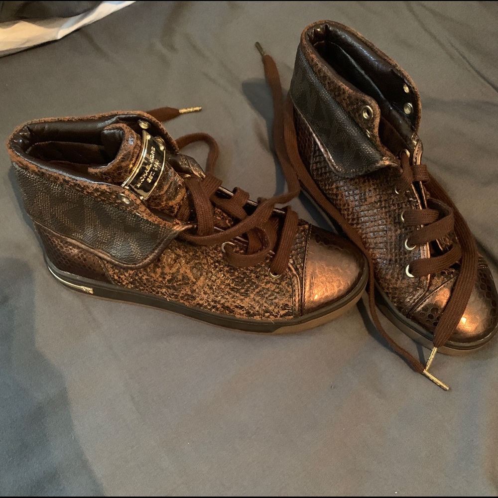 Brown gold metallic Michael Kors hi top sneakers